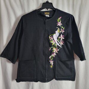 Bob Mackie Wearable Art Blazer Jacket Large Cockatoo bird embroidered Artsy